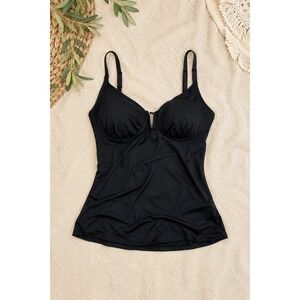 Anne Cole Black Underwire Tankini Swim Top V-Wire Ruched ACSK200 Womens Medium